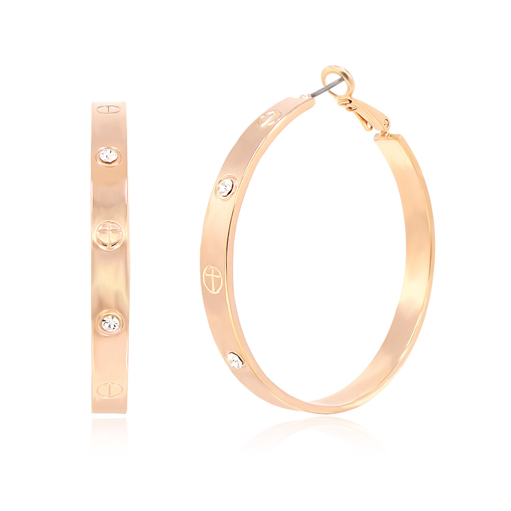 Fine Cubic Zircon Rose Gold Hoop Earrings